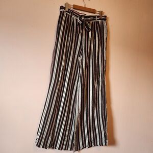 New Look Striped Lightweight Wide-leg Palazzo Pants Self-tie Belt Size L EUC